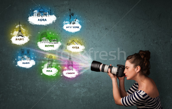 Turista fotós készít képek híres körül Stock fotó © ra2studio