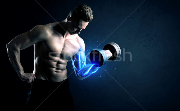 Dopasować sportowiec masy niebieski mięśni Zdjęcia stock © ra2studio