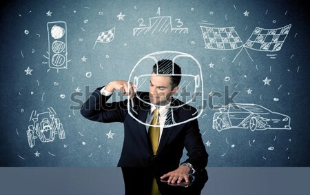 Stockfoto: Student · gelukkig · zakenman · vergadering · bureau