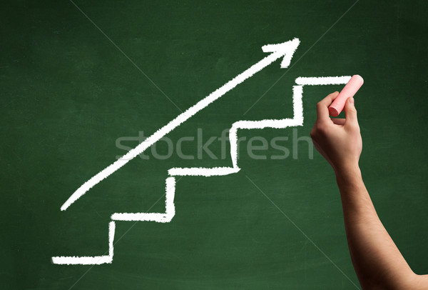 Stock photo: Hand drawing steps on blackboard