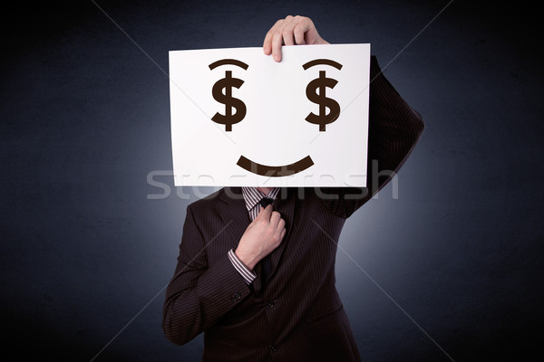 Geschäftsmann halten Papier gierig Emotion jungen Stock foto © ra2studio