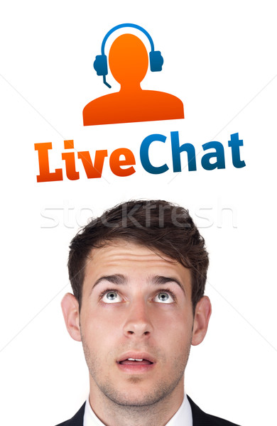 Young head looking at support contact type of icons and signs Stock photo © ra2studio