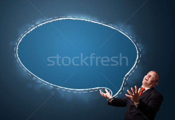 Stock photo: funny businessman presenting speech bubble copy space