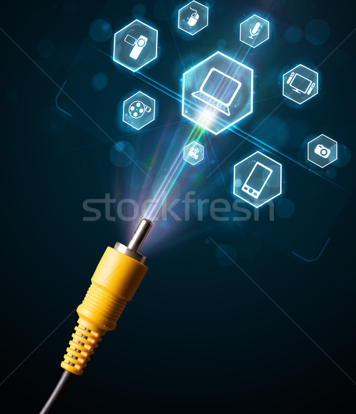 Stock foto: Elektrische · Kabel · Multimedia · Symbole · glühend · heraus