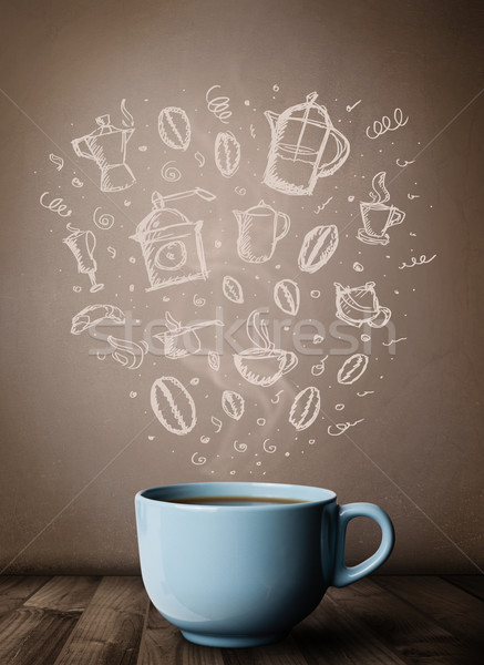 Kaffeebecher Hand gezeichnet Küche Zubehör Essen Stock foto © ra2studio