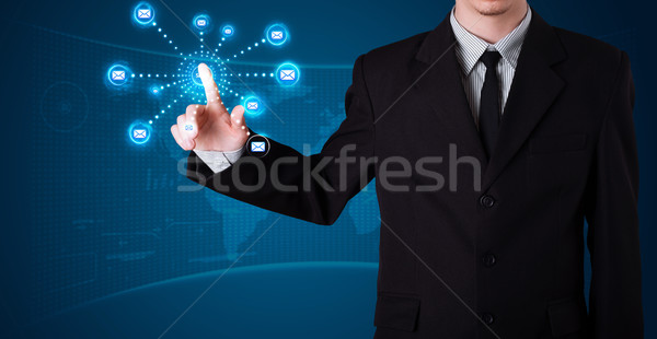 Stockfoto: Zakenman · virtueel · messaging · type · iconen