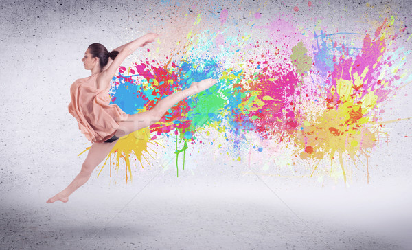 Foto stock: Moderno · rua · dançarina · saltando · colorido · pintar