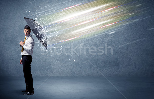 Homme d'affaires lumière parapluie affaires eau travaux [[stock_photo]] © ra2studio