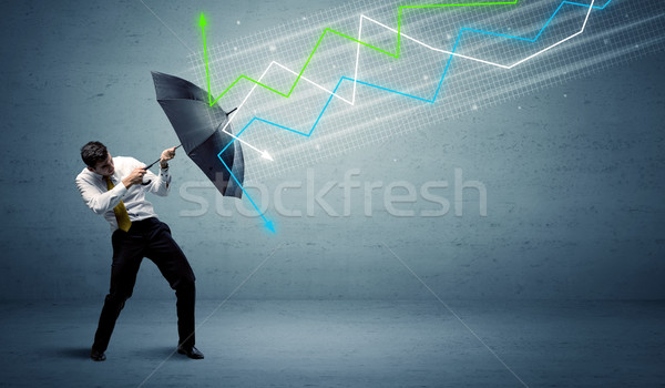 Om de afaceri umbrelă Bursa de Valori sageti colorat afaceri Imagine de stoc © ra2studio