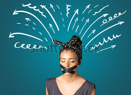 Young woman with glued mouth Stock photo © ra2studio