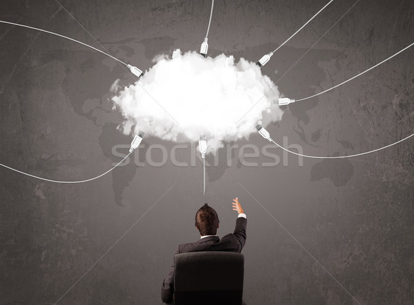 Genç bakıyor bulut transfer dünya hizmet Stok fotoğraf © ra2studio