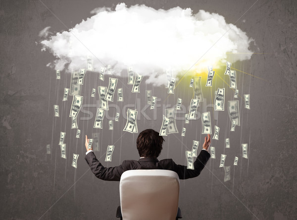 Business man in suit looking at cloud with falling money Stock photo © ra2studio