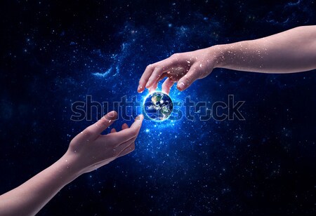 Hände Raum anfassen Planeten Erde männlich Gott Stock foto © ra2studio