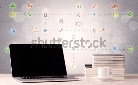 Stockfoto: Laptop · media · iconen · notebook · scherm