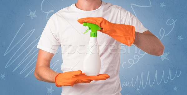 Oranje rubberen handschoenen doodle behang huis man Stockfoto © ra2studio