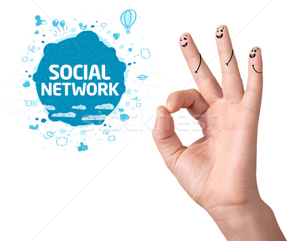 Heureux doigts réseau social signe icônes [[stock_photo]] © ra2studio