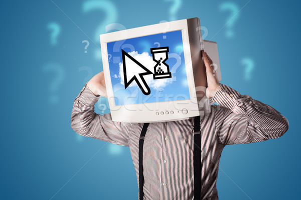 Person with a monitor head and cloud based technology on the scr Stock photo © ra2studio