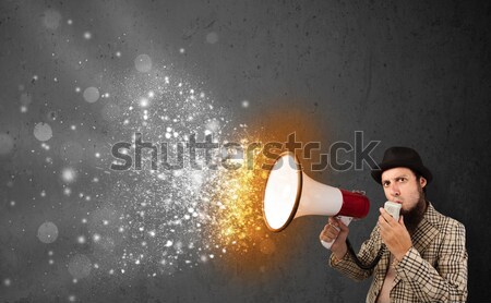 Fickó kiált megafon izzó energia részecskék Stock fotó © ra2studio