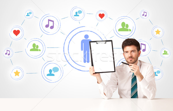 Business man with social media connection background Stock photo © ra2studio