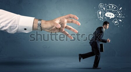 üzletember fut nagy kéz firka ikonok Stock fotó © ra2studio