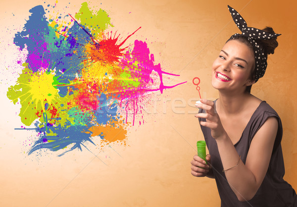 Cute fille coloré Splash graffitis [[stock_photo]] © ra2studio