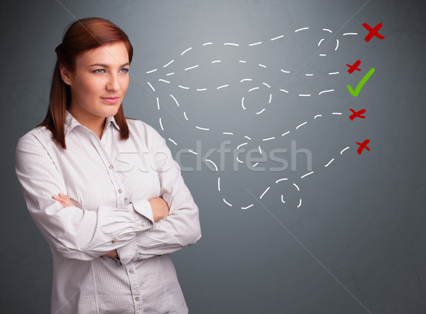 Fiatal nő választ helyes téves feliratok gyönyörű Stock fotó © ra2studio