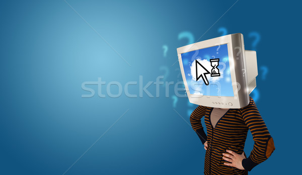 Person with a monitor head and cloud based technology on the scr Stock photo © ra2studio