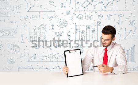 Zdjęcia stock: Biznesmen · działalności · człowiek · biznesu · posiedzenia · biały · tabeli