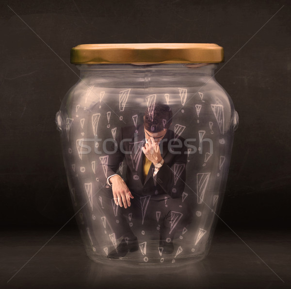деловой человек ловушке банку бизнеса стороны стекла Сток-фото © ra2studio