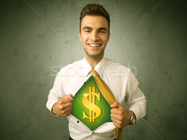 Zakenman af shirt dollarteken borst geld Stockfoto © ra2studio