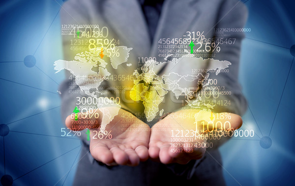 Business person holding earth statistics map Stock photo © ra2studio