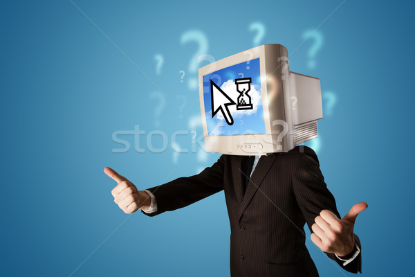 Person with a monitor head and cloud based technology on the scr Stock photo © ra2studio