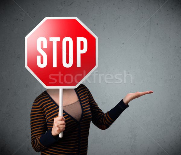 Stockfoto: Jonge · vrouw · stopteken · jonge · dame · permanente