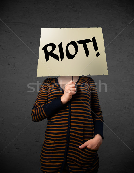 Jonge vrouw protest teken demonstratie boord Stockfoto © ra2studio