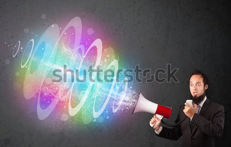 男 ラウドスピーカー カラフル エネルギー ビーム 外に ストックフォト © ra2studio
