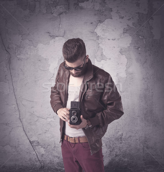 Gut aussehend Hipster Mode Kleidung funny Jahrgang Stock foto © ra2studio