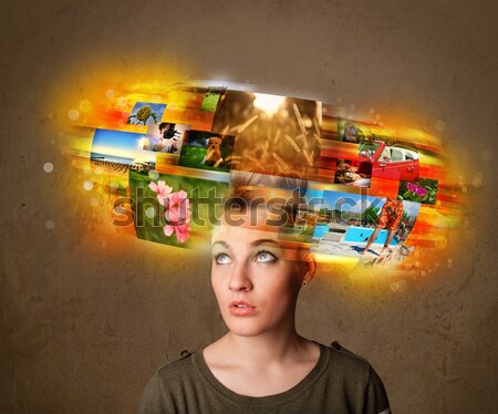 girl with colorful glowing photo memories concept Stock photo © ra2studio