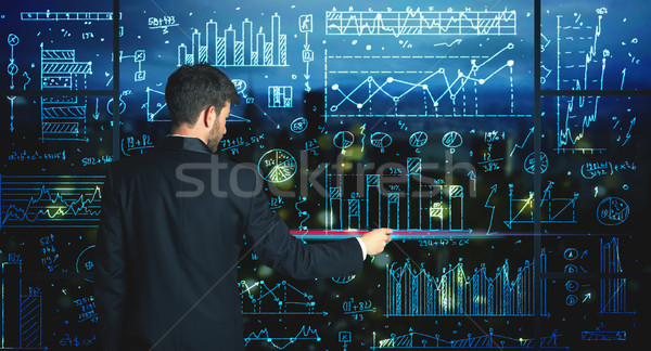 Tekening zakenman statistiek business glas muur Stockfoto © ra2studio
