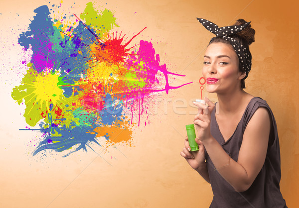 Cute fille coloré Splash graffitis [[stock_photo]] © ra2studio