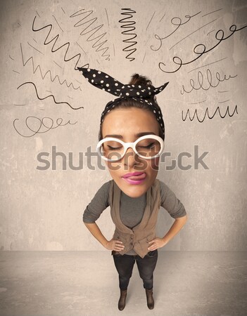 Excited young woman with extreme hairtsyle and hand drawn lines Stock photo © ra2studio