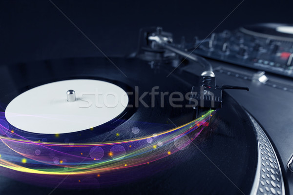 Plattenspieler spielen Vinyl glühend abstrakten Zeilen Stock foto © ra2studio