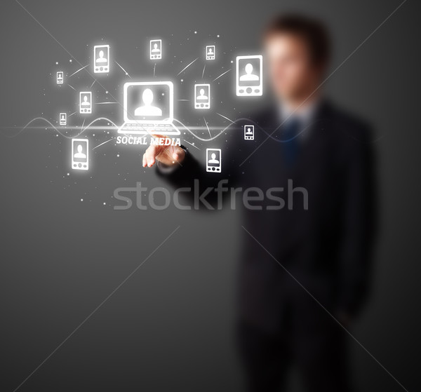 üzletember kisajtolás modern társasági ikonok Stock fotó © ra2studio