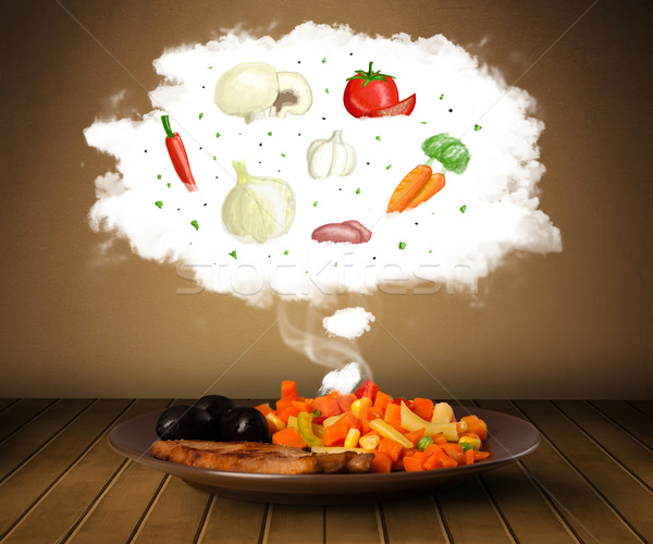 Platte Essen Gemüse Zutaten Illustration Wolke Stock foto © ra2studio