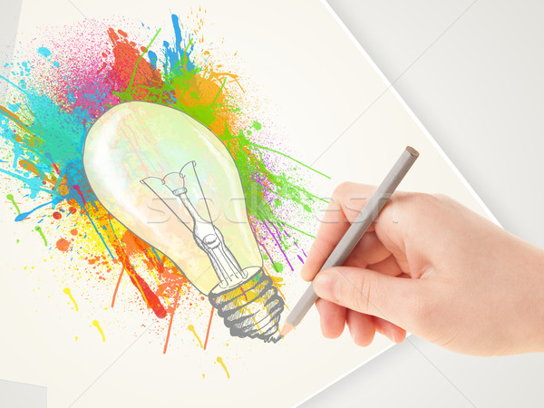 Mão desenho papel colorido agitar-se lâmpada Foto stock © ra2studio