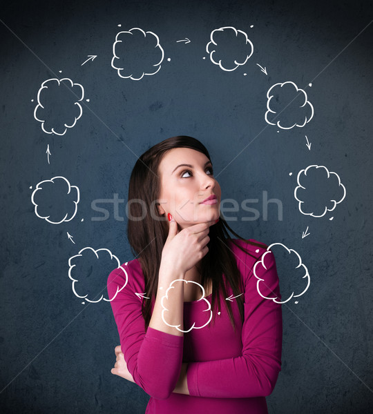 Foto stock: Pensando · nube · alrededor · cabeza