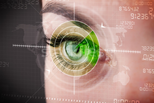 Cyber woman with modern military target eye Stock photo © ra2studio