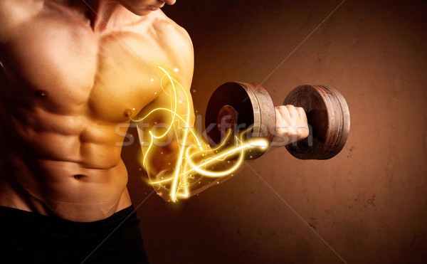 Kaslı vücut oluşturucu ağırlık enerji ışıklar Stok fotoğraf © ra2studio