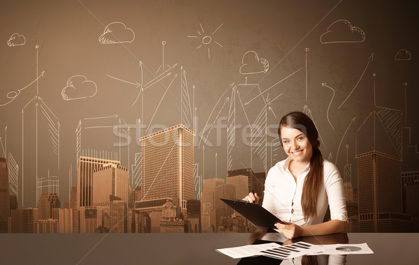 Empresária edifícios sessão preto tabela papel Foto stock © ra2studio