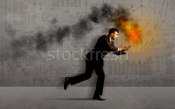 Lopen zakenman brand laptop haast business Stockfoto © ra2studio