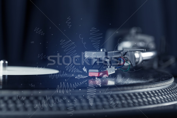 Turntable playing music with hand drawn cross lines Stock photo © ra2studio